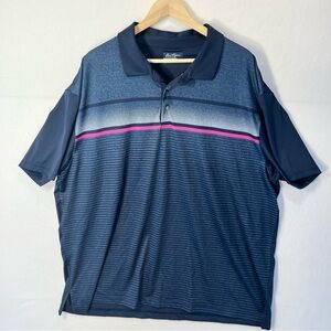 Ben Hogan Performance Short Sleeve Polo Shirt Men's 3XL Blue With Pink Stripe